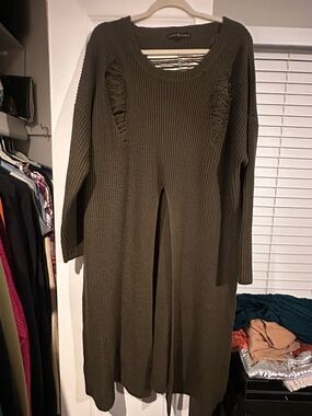 Long Ribbed Olive Green Sweater Top